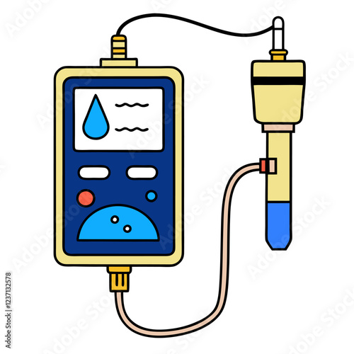  pH Meter Laboratory Research Vector | Clipart, Line Art & Cartoon Illustration, pH meter lab research vector illustration in clipart, cartoon, and line art styles on a white background.