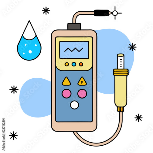  pH Meter Laboratory Research Vector | Clipart, Line Art & Cartoon Illustration, pH meter lab research vector illustration in clipart, cartoon, and line art styles on a white background.