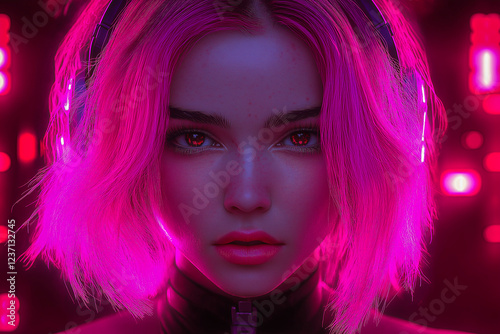 A neon banner with a girl on it.