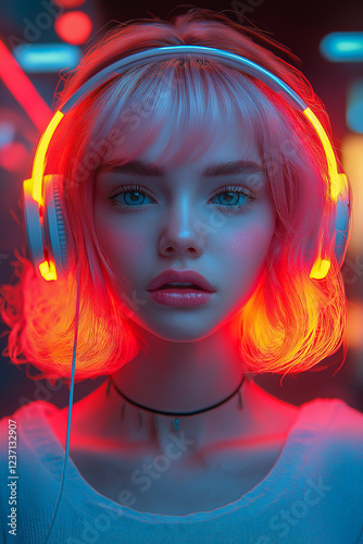 A neon banner with a girl on it.