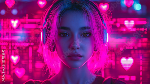 A neon banner with a girl on it.