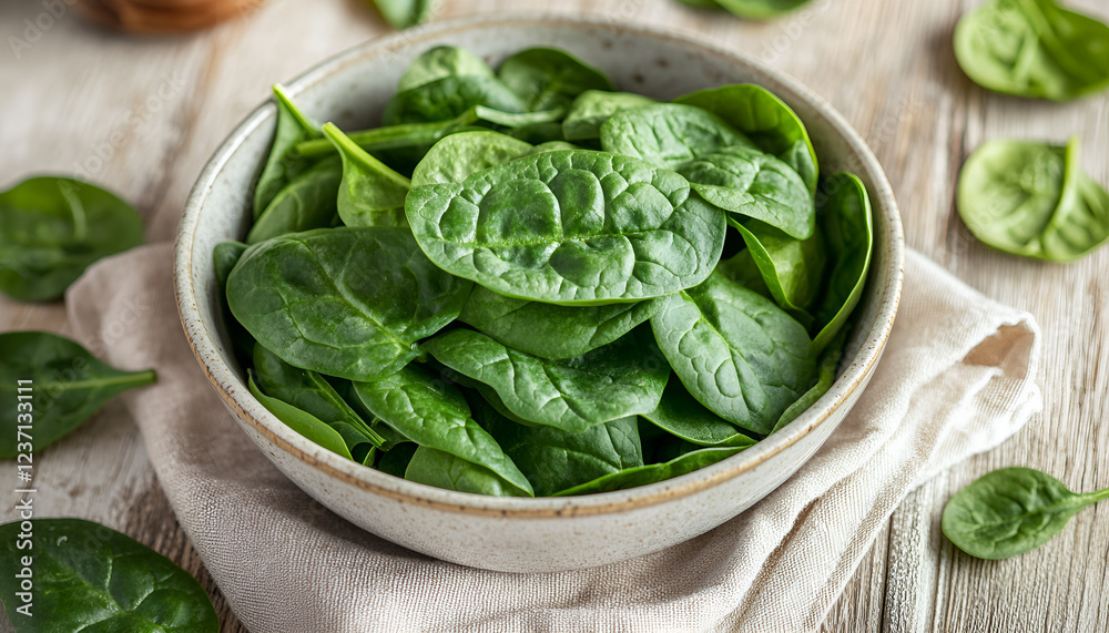 Fresh green spinach leaves on a wooden table. Selective focus Fresh green spinach leaves on a wooden table. Selective focus