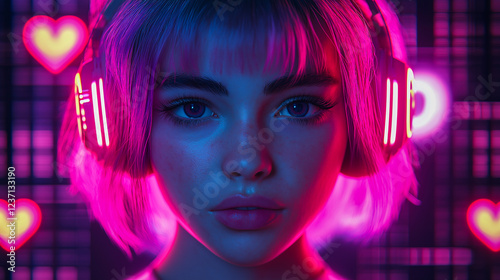 A neon banner with a girl on it.