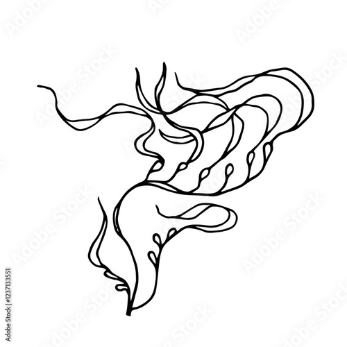 Line sketch, seaweed doodle, decorative botanical element. Vector graphics.