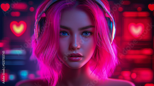 A neon banner with a girl on it.