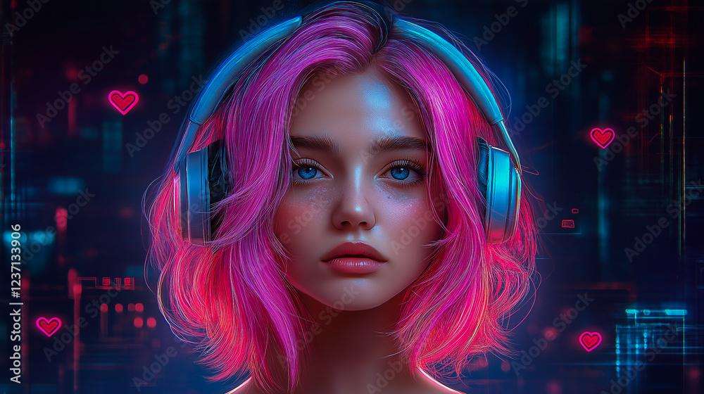 A neon banner with a girl on it. A neon banner with a girl on it.