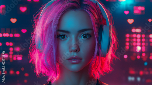 A neon banner with a girl on it.
