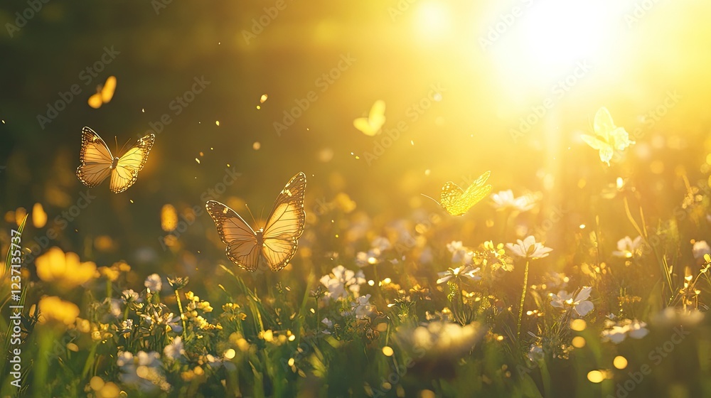 custom made wallpaper toronto digitalGolden Butterflies Soar Above Sunlit Wildflowers