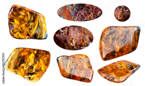 various samples of raw pietersite mineral isolated photo