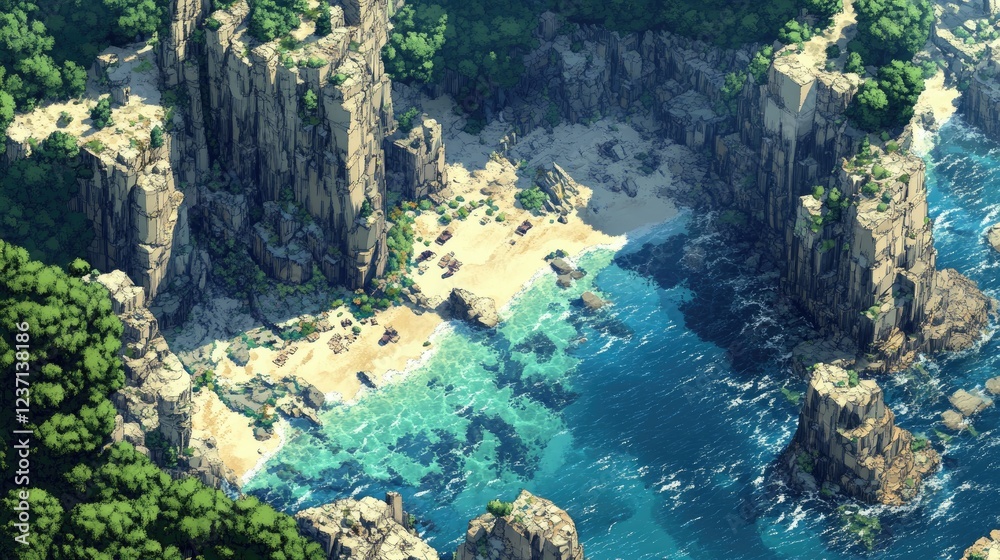 Secluded Cove Beach Surrounded by Rugged Cliffs and Lush Greenery Secluded Cove Beach Surrounded by Rugged Cliffs and Lush Greenery