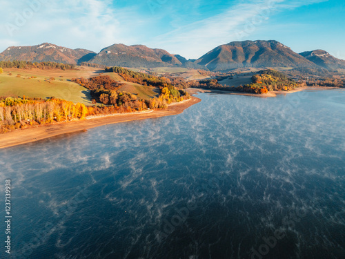 Liptov region with Tatras mountains around. Liptovska mara dam landspace. photo