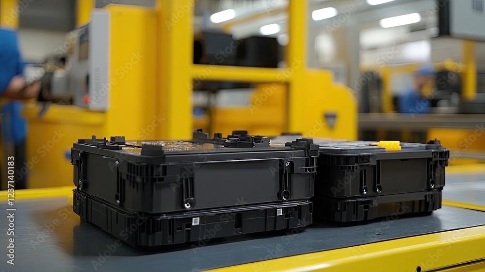 Factory Plastic Storage Containers On Conveyor Belt