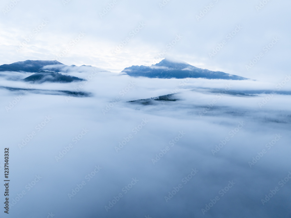 Obraz premium Sunset over Liptov region with and High Tatras mountains, Krivan landspace, slovakia.