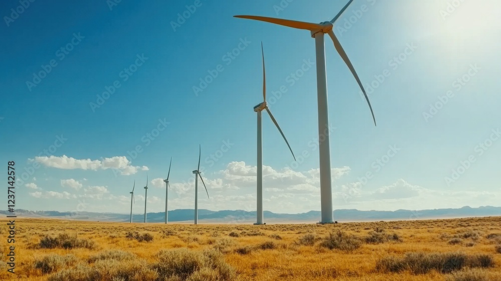 An expansive industrial renewable energy plant with wind turbines generating clean electricity on a sunny day, Renewable energy plant scene, Sustainable power style An expansive industrial renewable energy plant with wind turbines generating clean electricity on a sunny day, Renewable energy plant scene, Sustainable power style