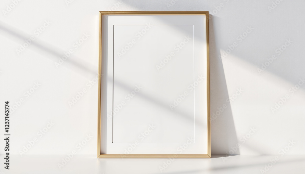 Empty picture frame on white wall with natural light Empty picture frame on white wall with natural light