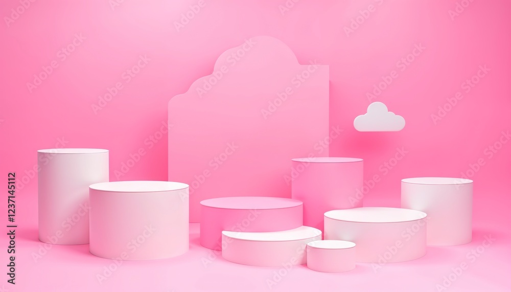 Pink Product Display Podiums Minimalist Scene Background Pink Product Display Podiums Minimalist Scene Background