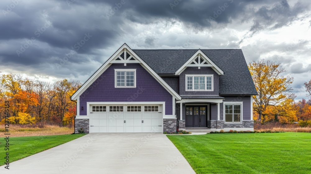 A sophisticated modern farmhouse garage in royal purple and battleship gray A sophisticated modern farmhouse garage in royal purple and battleship gray