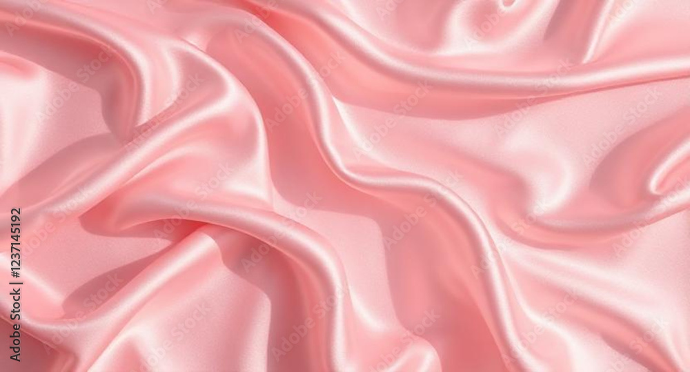 Obraz premium Wedding or valentine greeting card background, Fabric with a wave pattern, Soft pink satin fabric with elegant folds and a shiny surface