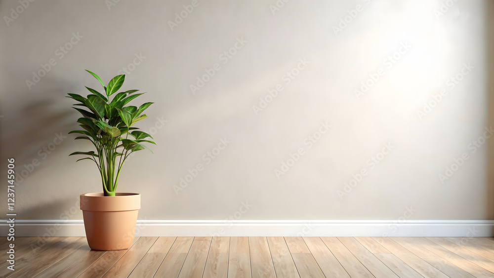 Fototapeta premium Plant in pot on wooden floor in room