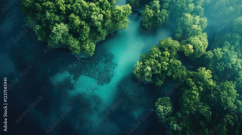 Aerial shot of a vibrant rainforest with rich flora and fauna, a clear river flowing through the dense foliage, highlighting the beauty and complexity of tropical ecosystems. Aerial shot of a vibrant rainforest with rich flora and fauna, a clear river flowing through the dense foliage, highlighting the beauty and complexity of tropical ecosystems.