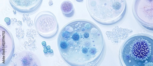Various petri dishes showcasing microbial growth and diversity. AI generated image