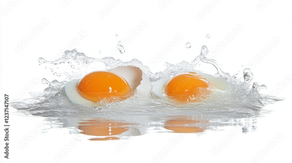 Fresh and Cracked: Chicken Eggs with Yolk on White Background
Fresh and Cracked: Chicken Eggs with Yolk on White Background