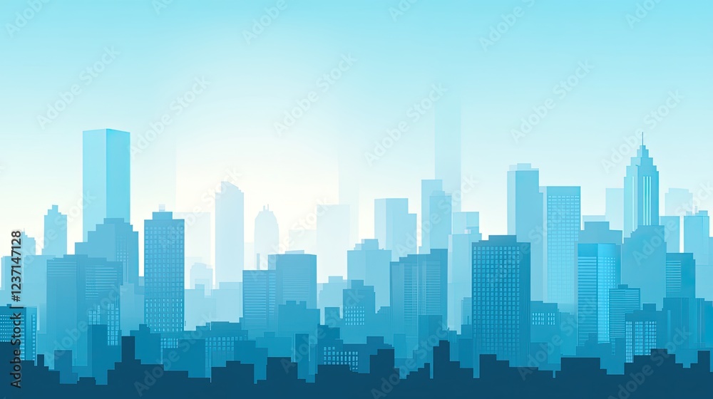 Obraz premium Cityscape Skyline Hazy Blue Morning Buildings