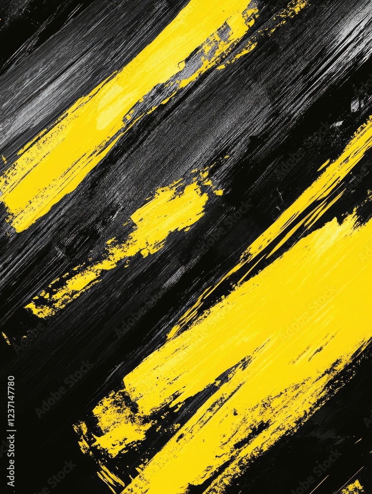 Naklejka premium Modern art with bright yellow stripes on dark gray background.