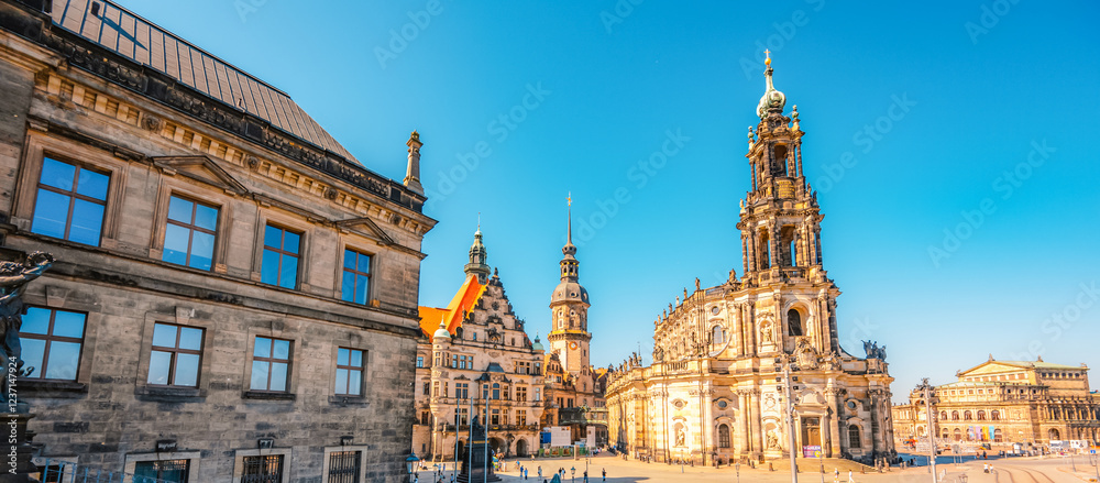 Fototapeta premium Dresden Hofkirche, Hausmannsturm Dresden Castle (Residenzschloss). Dresden, Saxony, Germany.