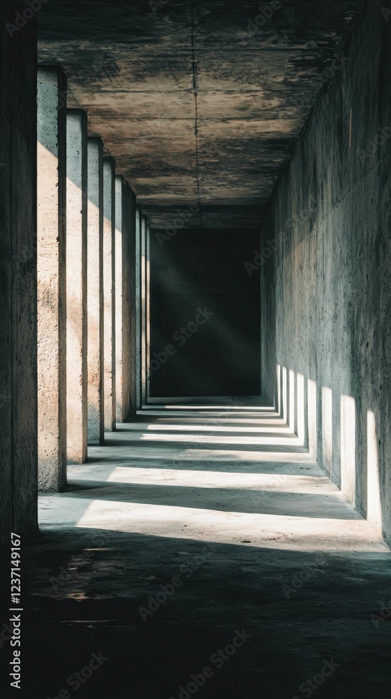 Light and Shadow Play in Concrete Corridor with Artistic Composition Light and Shadow Play in Concrete Corridor with Artistic Composition
