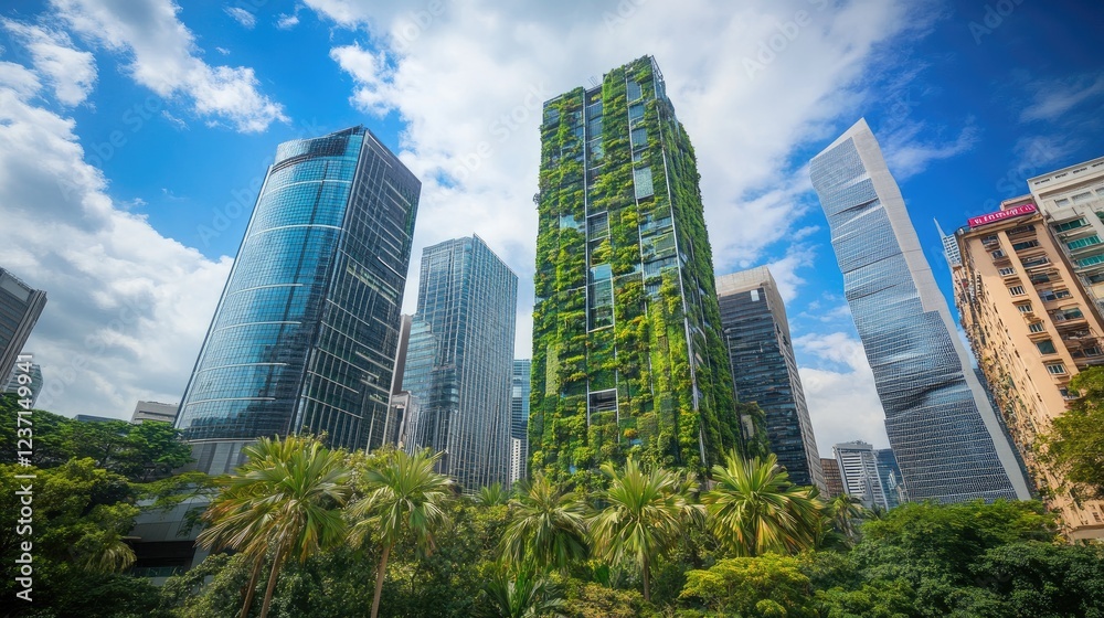 Modern Cityscape Featuring A Vertical Green Building Modern Cityscape Featuring A Vertical Green Building