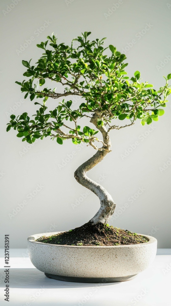 Elegant Bonsai Tree in Ceramic Pot with Curved Branches and Leaves Elegant Bonsai Tree in Ceramic Pot with Curved Branches and Leaves