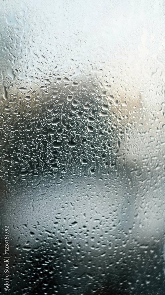 Raindrops on Glass Surface with Blurred Background and Soft Light