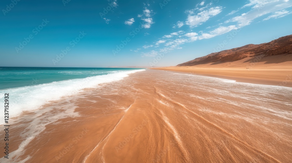 An expansive vista of a sandy beach meeting gentle ocean waves under a bright sky, evoking feelings of serenity and a connection to the natural world. An expansive vista of a sandy beach meeting gentle ocean waves under a bright sky, evoking feelings of serenity and a connection to the natural world.