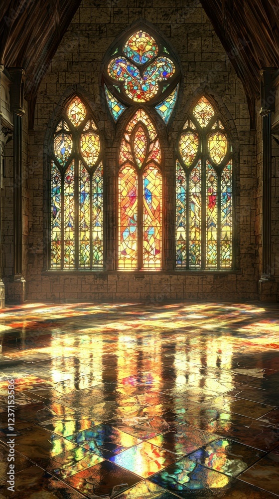 Obraz premium Elegant Stained Glass Windows in Gothic Architecture Interior