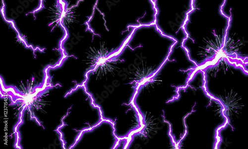 Vibrant purple lightning bolts illuminate dark background, creating striking visual effect. electric energy radiates with intensity, evoking sense of power and dynamism
