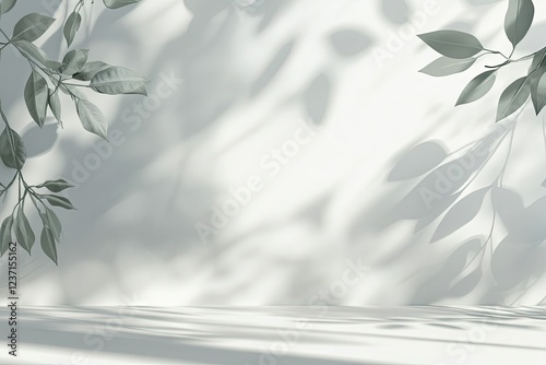 White wall with plant shadow and light background with copy space
