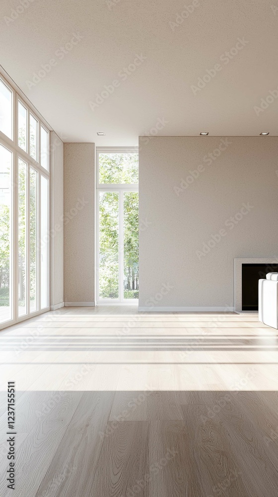 Fototapeta premium Bright and Spacious Modern Living Room with Natural Light Streaming
