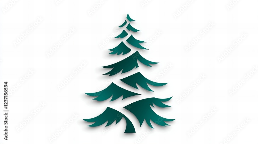 Fototapeta premium Teal stylized Christmas tree design on white background. Festive, simple, and elegant.