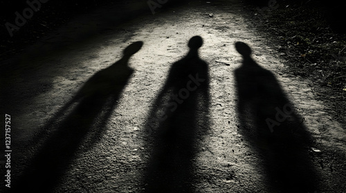 Shadows shifting subtly in darkness, implying the presence of invisible spirits or ghostly entities  -