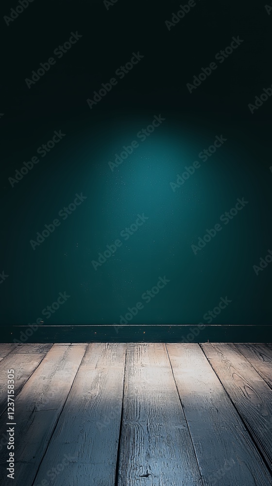 Moody Teal Room Interior: Wooden Floor and Wall
