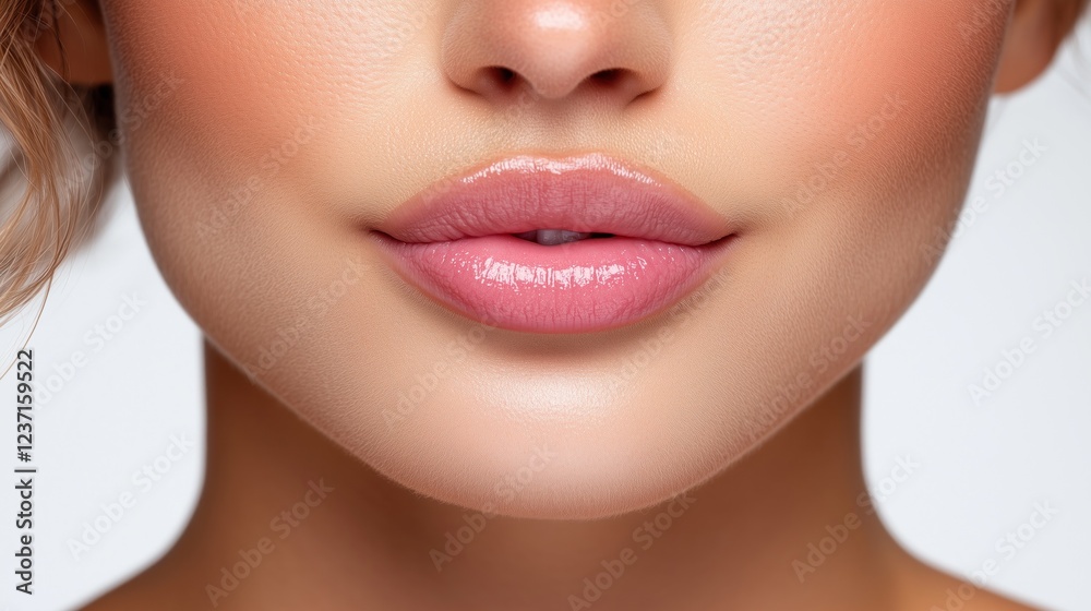 close-up captures the allure of perfectly shaped lips, highlighting a glossy finish and smooth texture against a neutral background, exemplifying beauty and elegance close-up captures the allure of perfectly shaped lips, highlighting a glossy finish and smooth texture against a neutral background, exemplifying beauty and elegance