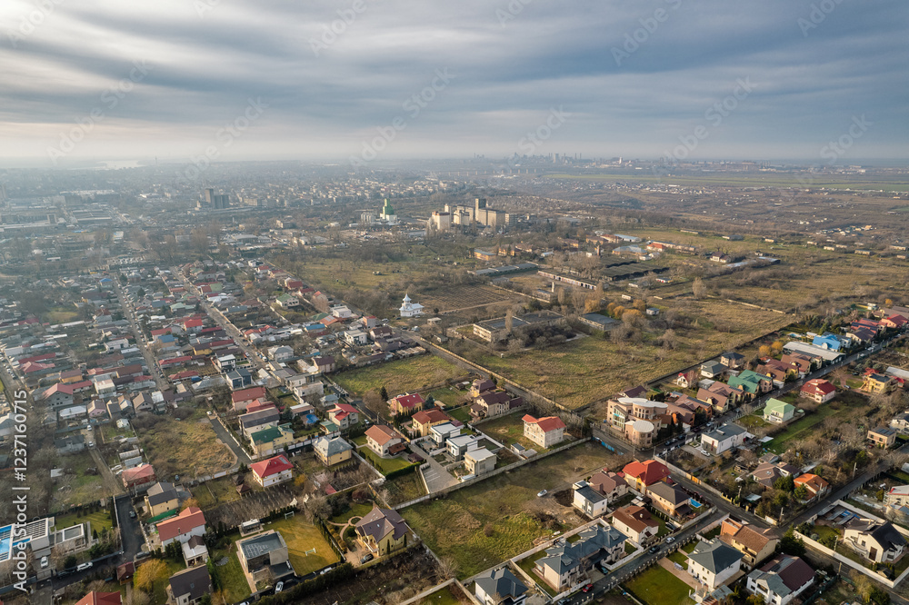 Morning aerial cityscape of Galati, Romania