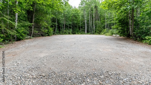 Fototapeta Naklejka Na Ścianę i Meble -  Empty gravel parking lot in a forest, summer day