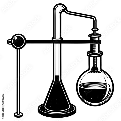 Titration Apparatus Laboratory Research Vector Illustration – Clipart, Line Art & Cartoon Design, High-quality titration apparatus vector illustration – perfect for lab research designs and digital us
