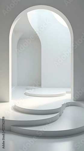 Futuristic 3D visualization of an empty pedestal.