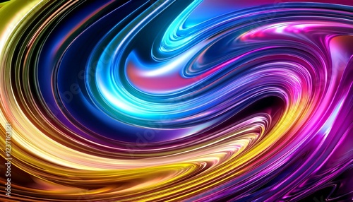 liquid chrome swirls radiant pink blue and yellow gradient patterns in high energy flow