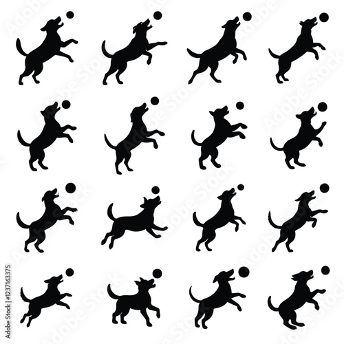 Dog playing  football vector silhouette.dog playing with a ball silhouette vector.dog vector