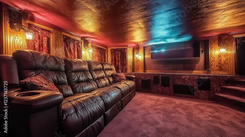 Cozy Home Theater with Comfortable Seating and Ambient Lighting