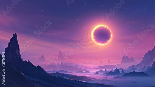 Breathtaking Lunar Eclipse Over Majestic Mountain Landscape at Dusk